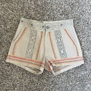 Alma Soul Peru Hand Embroidered Wool Bohemian Shorts - Beige